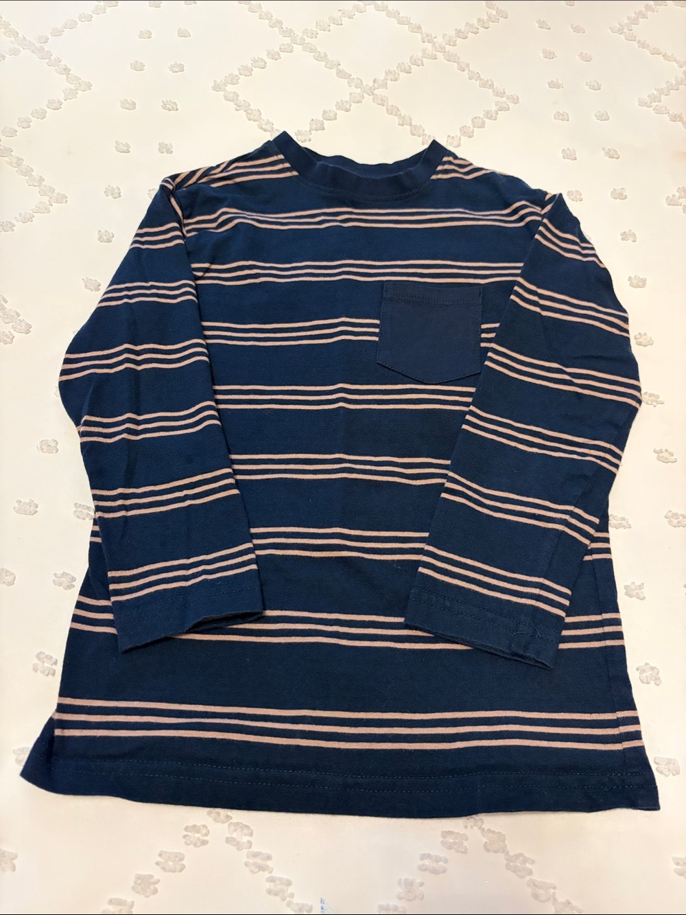 George Navy and Tan Striped Long Sleeve Pocket Tee